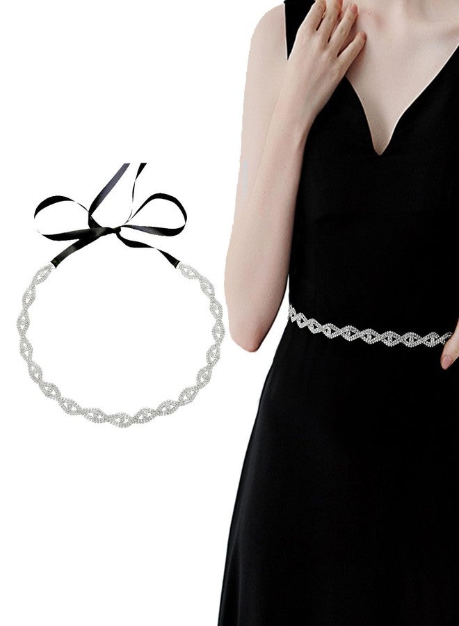 Mivofun Rhinestone Wedding Waist Belt, Handcrafted Bling Crystal Bridal Belts Glitter Ribbon Belt for Women Jeans Dress Matching Accessories (Black Ribbon) - Image 1